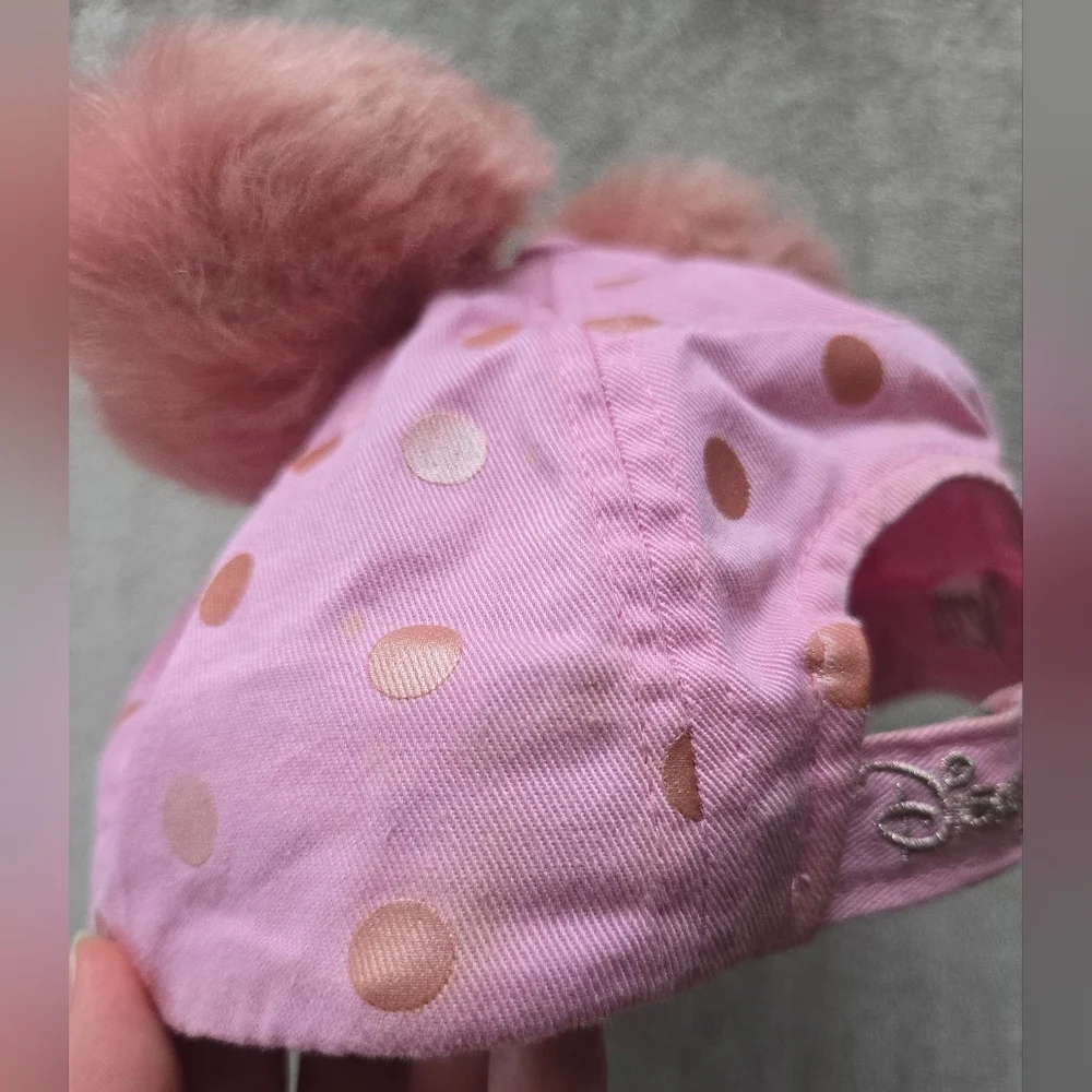 Disney Minnie Mouse Pink Polka Dot Fuzzy Pom-Pom Ears Baseball Cap, OS